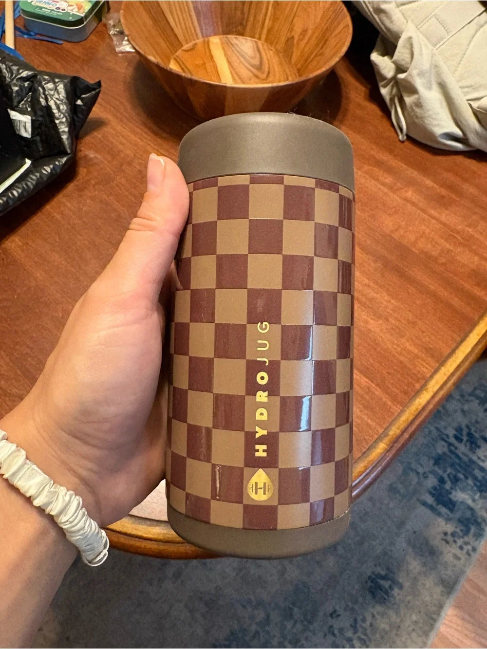 HydroJug Brown Checkerboard Insulated slim can koozie